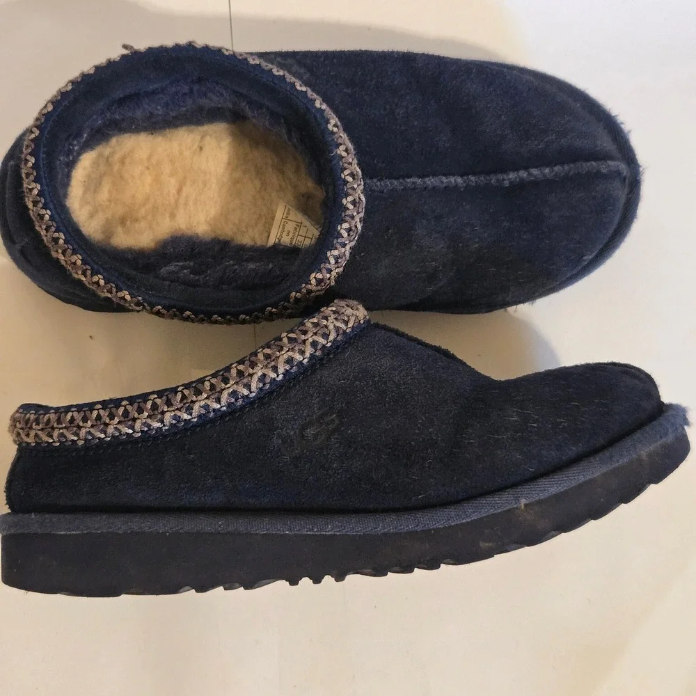 UGG Tasman Kids Navy Blue Suede Sheepskin Lined Slippers Shoes 1019066K
